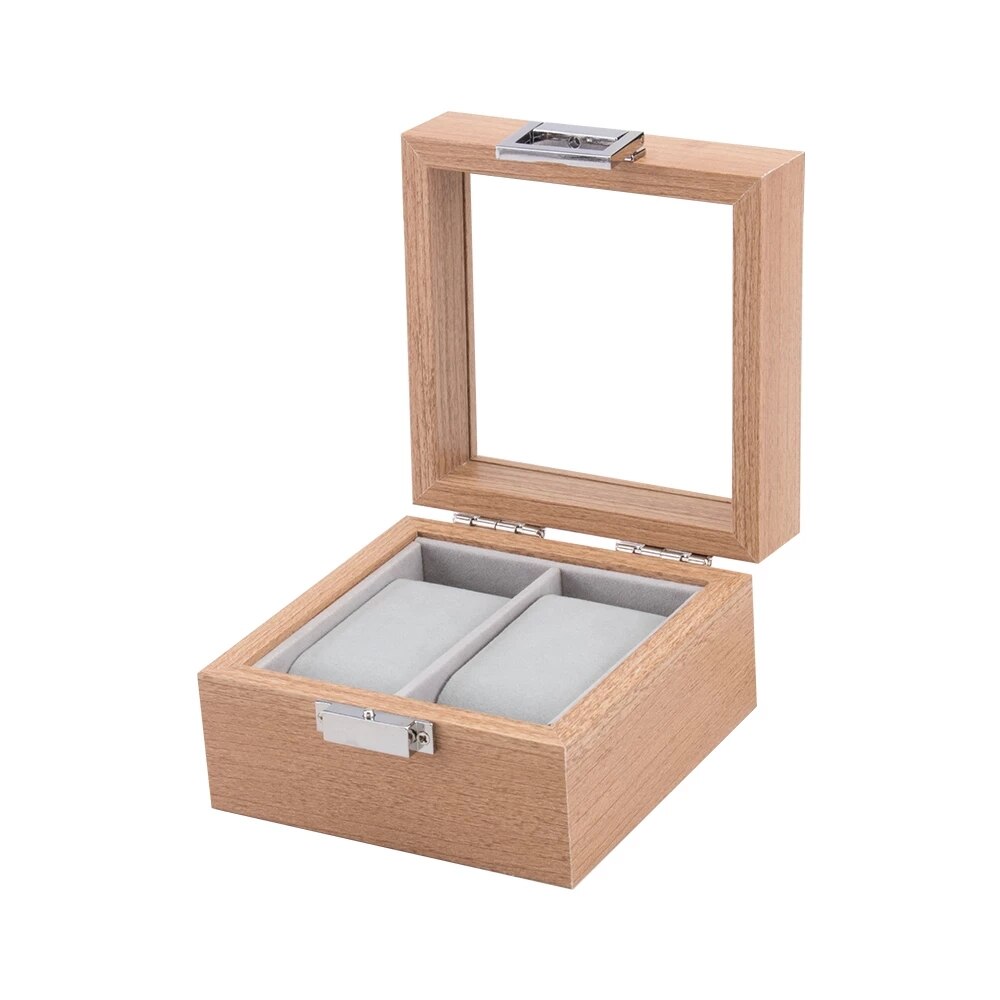 6 Grids Luxe Houten Horloge Doos Horloge Houder Doos Voor Horloges Mannen Glas Top Sieraden Organizer Box 1 2 3 slots Horloge Organizer: Wooden 2 slot Box