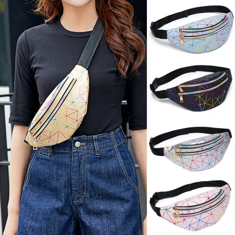 Vrouwen Hip Hop Taille Tas Kleurrijke Flash Pu Lederen Fanny Pack Draagbare Pochete Borst Zak