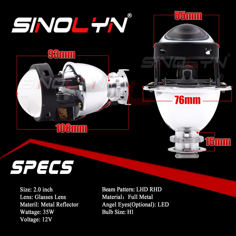 Sinolyn Winkel Augen Scheinwerfer Linsen H4 H7 Bi-Xenon-Objektiv 2,0 versteckt Projektor LED Halos Für Autos Zubehör Nachrügestochen verwenden H1 Xenon
