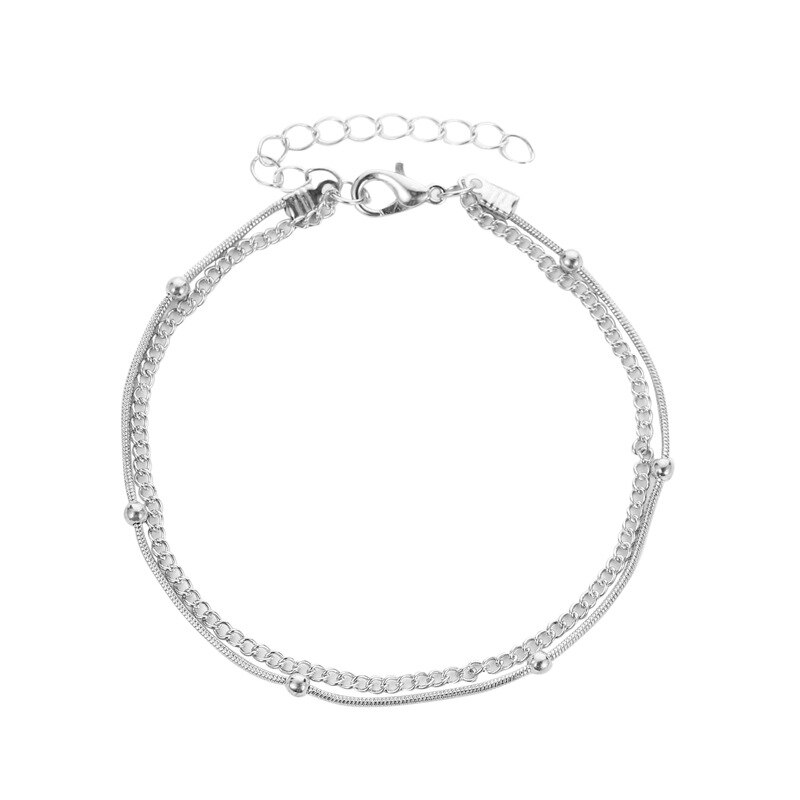 Bohemian Layer Ketting Maan Armband Op Been Enkelbanden Voor Vrouwen Vintage Zilver Kleur Verstelbare Metalen Enkelband Beach Sieraden: silver simple