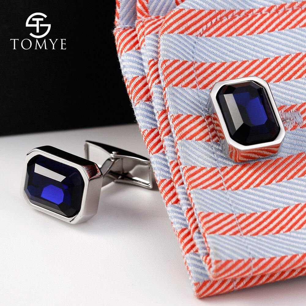 TOMYE Blue Polygon High end business crystal cufflinks studs custom XK19S062