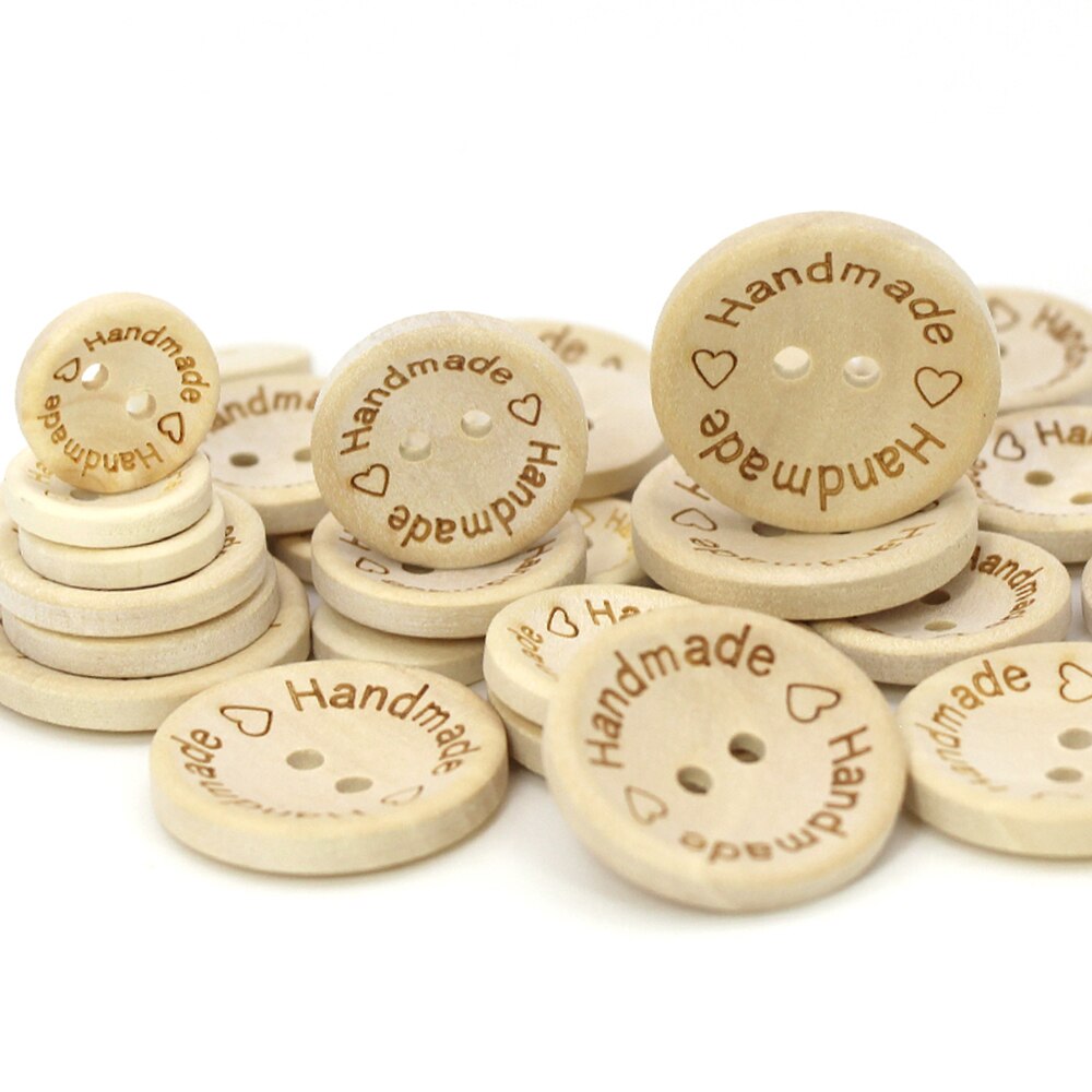 50 Stuks Ronde Knop Handgemaakte Houten Knoppen Voor Ambachten Natuurlijke Kleur Naaien Hand Gemaakt Tags 2-Gaten Decoratieve Knop voor Kleding