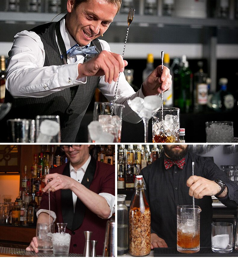 Stainless Steel Threaded Bar Spoon Swizzle Stick Coffee Cocktail Mojito Wine Spoons Barware Bartender Tools Accessories