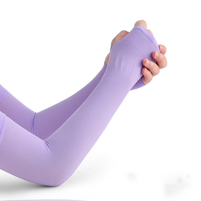 Guantes largos protección de mano Solar UV funda protectora de brazo mangas de seda hielo Protector solar mangas exteriores brazo calentador media mangas para dedos: Purple