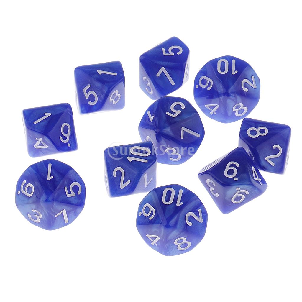 10 Pieces Plastic 10-Sided Dices D10 for Party Table Card Game D&D RPG MTG Accessory 1.6cm