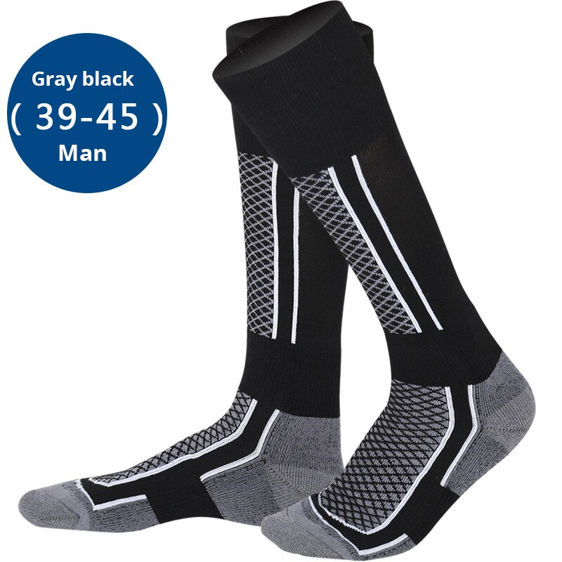 1pair Mounchain Women/Man/Kids Winter Ski Snow Towel Socks Thermal Long Cycling Camping Hiking Walking Free Size Sports Socks: Male black gray