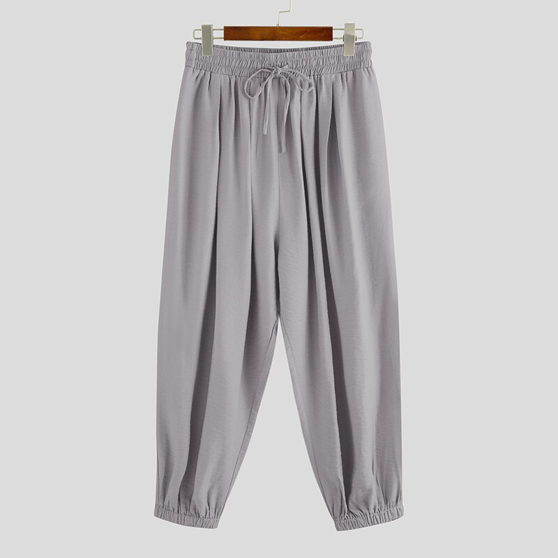 Herr retro hombre pantalones streetwear enfärgade byxor vintage joggingbyxor med dragsko herr lösa haremsbyxor plus storlek 7: Xxxl / Grå