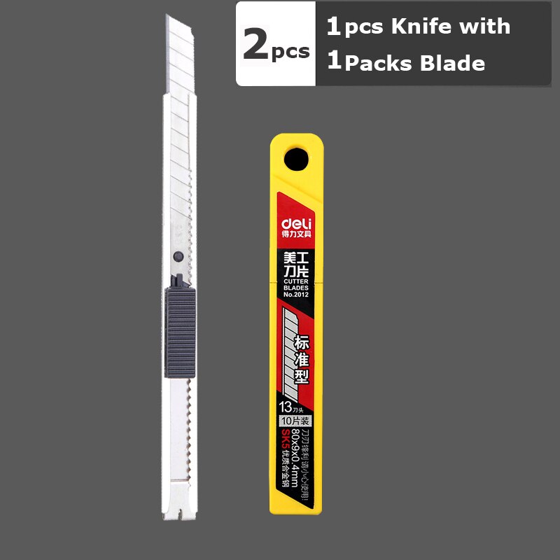 Deli Metal Utility Knife Pocket Knives Retractable Paper нож Unboxing Cutter Self-Locking 60 Sharp Angle Office Supplies: 1Silver Knife 1Blade