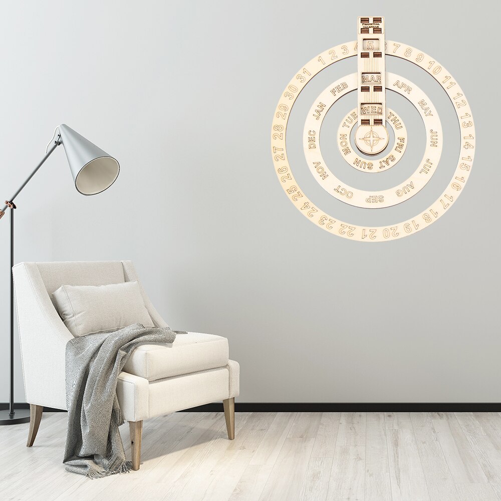 Wooden Wall Calendar Round Rotating Wall Decoration Adjustable Birthday Reminder Calendar Sign Home DIY Crafts