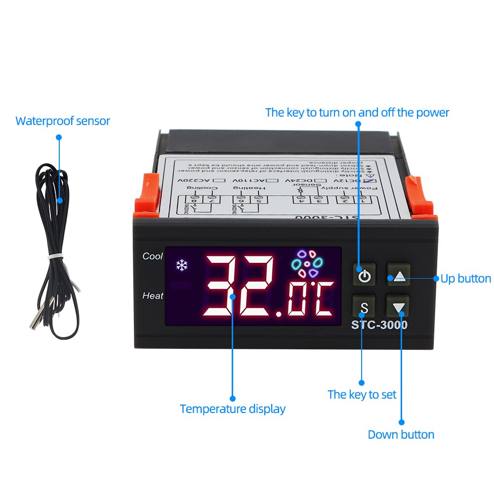 Digital Temperature Controller Thermostat Thermoregulator incubator Relay LED 10A Heating Cooling STC-3000 STC-1000 STC 1000