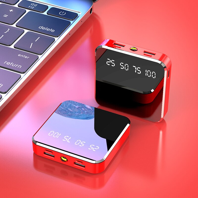 20000Mah Draagbare Mini Power Bank Met Led Zaklamp Digitale Display Power Bank Dubbele Usb Uitgang Usb Type C Input voor Mobiele: RED