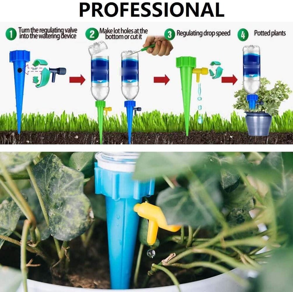 12 PCS Auto Drip Irrigation Watering System Dripper Spike Kits Garden Household Plant Flower Automatic Waterer Tools