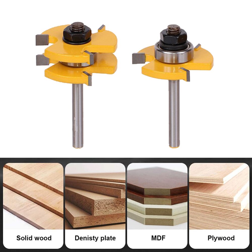 Dizainlife 2 Pcs 6/8Mm Schacht Hout Frees Frees Set Tong & Groef Gezamenlijke Montage T-Slot Frees Houtbewerking