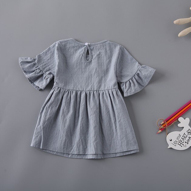 Summer Baby Girl's Cotton Flounced Sleeves round Neck Girl's Shirt Girl's Shirt