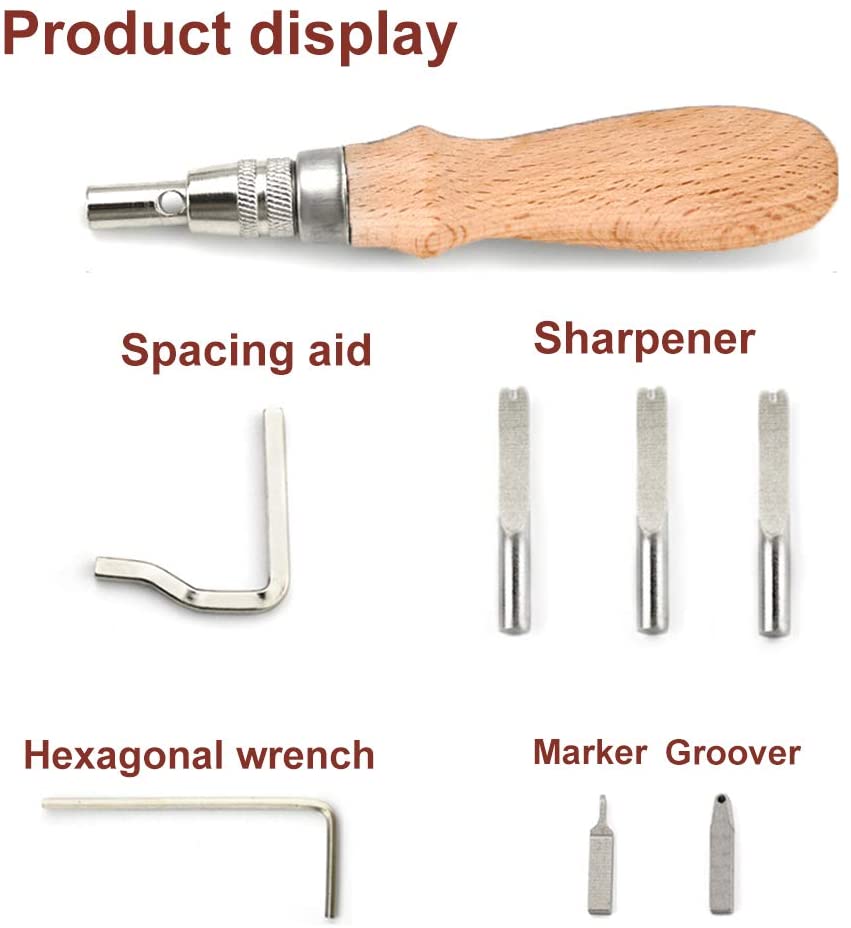 KAOBUY Leather Groover Tool, 7in1 Pro Adjustable Stitching Groover And Creasing Edge Beveler, Leather Carving Cutting Edge Tools