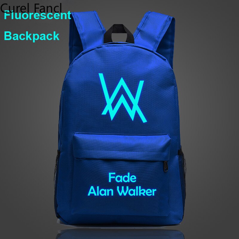 Mochila escolar fluorescente con dibujo de Alan Walker para niños y niñas, morral escolar para adolescentes,