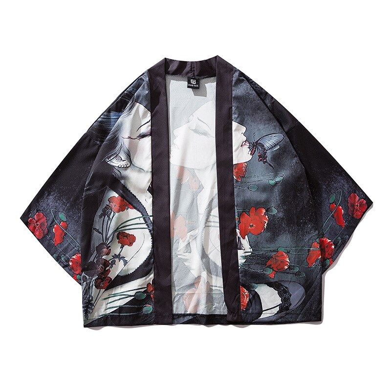 Japanese-style Japanese ancient beauty half sleeve kimono cardigan men and women couple loose shirt shirt