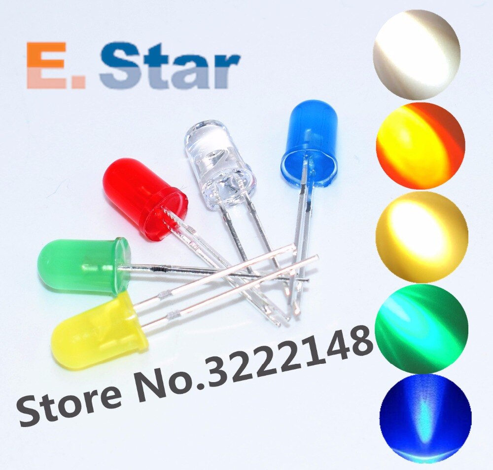 100pcs/lot F5 5MM Round Red/white/Blue/yellow/green/Color Highlight Diffused Round DIP Light-Emitting Diode LED Lamp Light