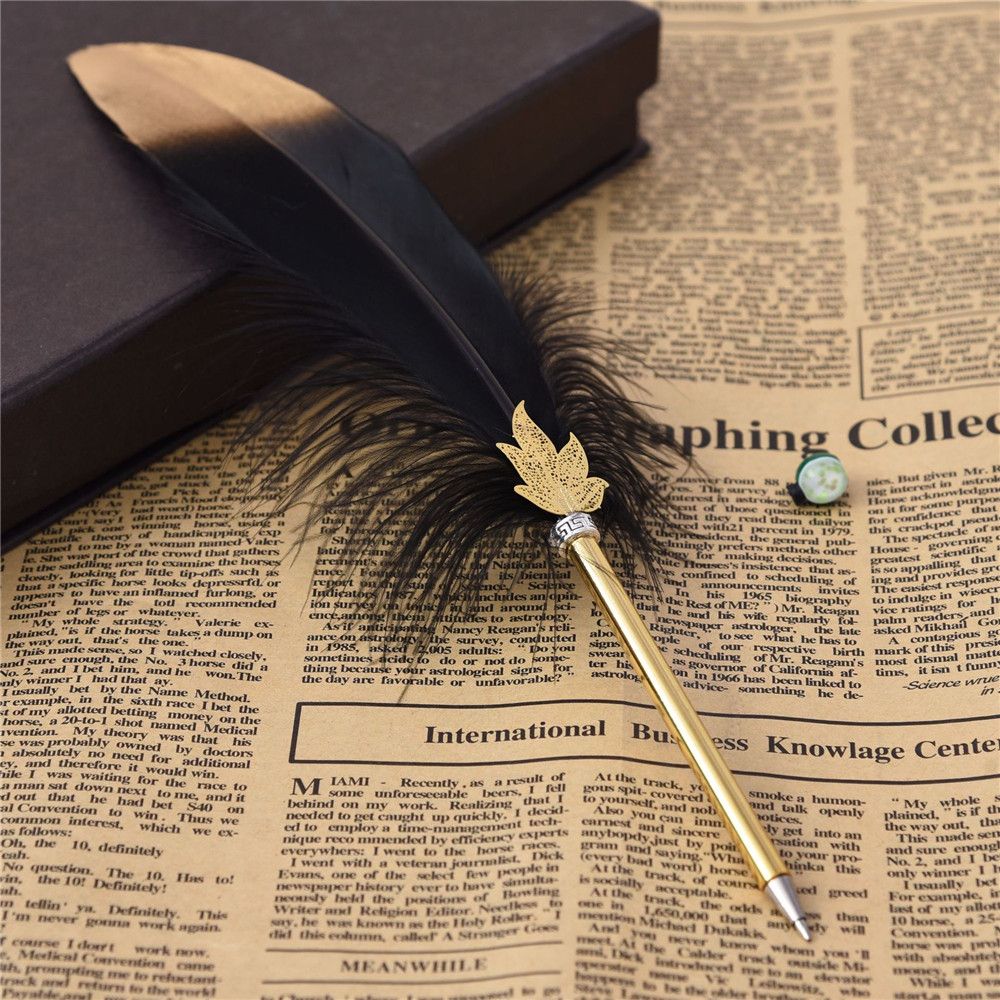 1 Pc Gouden Veer Balpen Kawaii Student Schrijven Pen Creatieve Elegante Bruiloft Handtekening Pen Verjaardag Kerstcadeaus