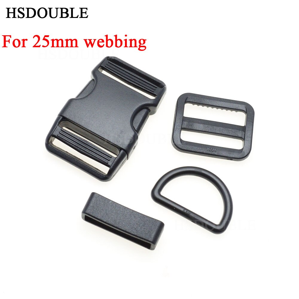 1 set 10mm 15mm 20mm 25mm 30mm 38mm Plastic Slider Adjustable D Rings Belt Loop Curved Side Release Buckles For Paracord: Webbing Size 25mm