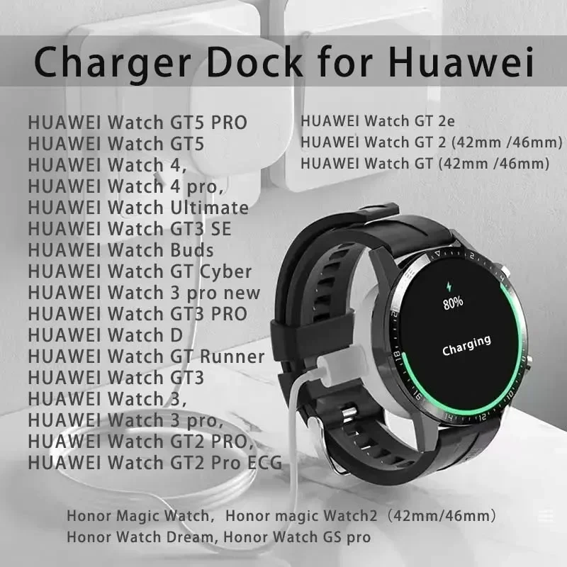 Base de chargeur pour Huawei Watch GT2/GS Pro/Magic 2/Dream/GT 2e/Active/Sport, support de station de remplacement pour montre intelligente