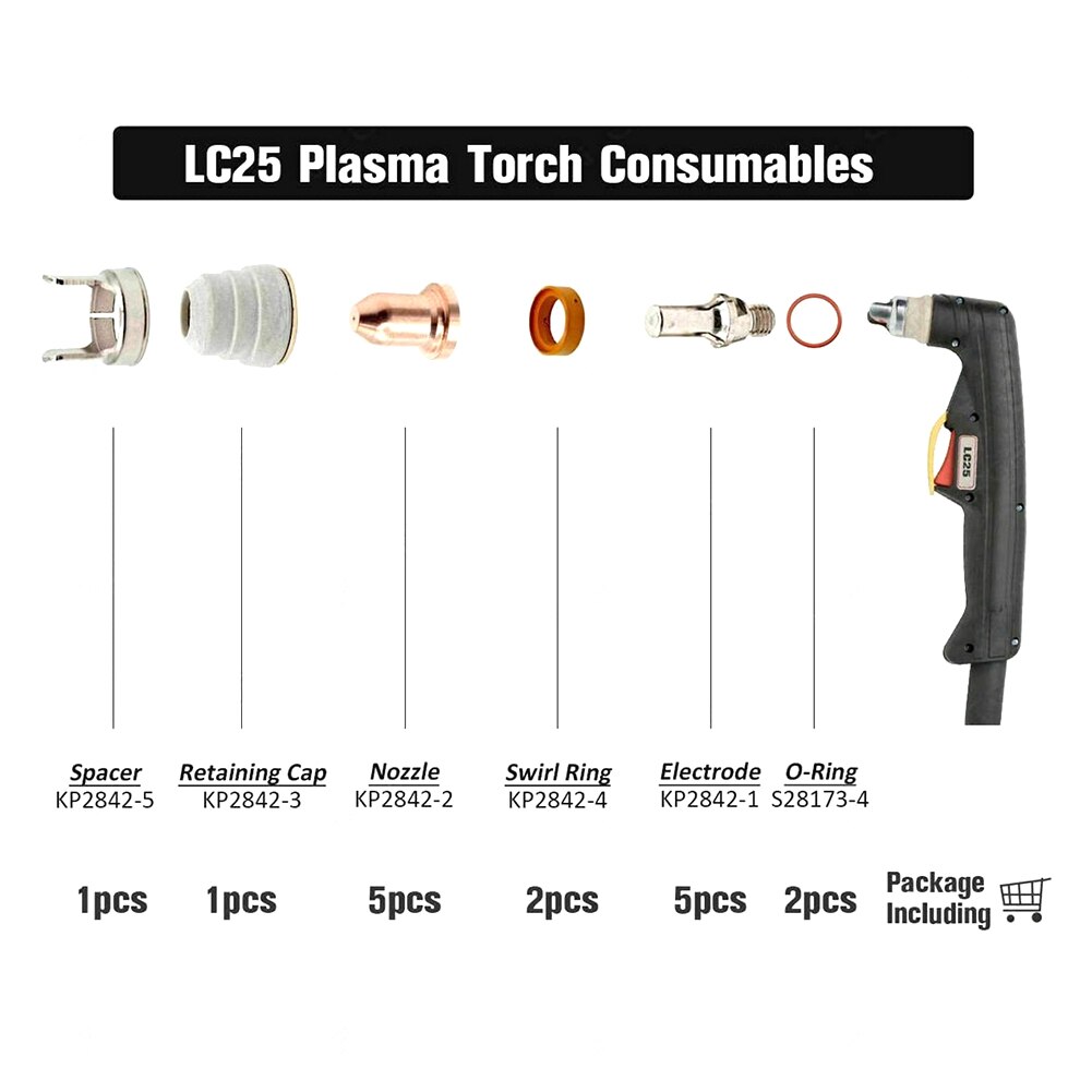 16Pcs/Set Plasma Electrode Nozzle Cap Sets LC25 Torch Electrode Tips Cup Ring Kits Fit For Electric Tomahawk 375