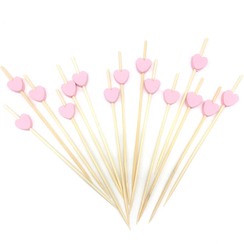 100 stk 12cm flamingo hjerte perle bambus plukke buffet cupcake frukt gaffel fest dessert salat pinne cocktail spyd til bryllup: Rosa hjerte
