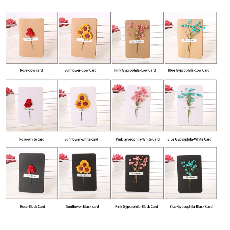Dry flower greeting card retro blank small card mother's day thank you thanksgiving blessing card diy birthday card: Pink GypsopWhite