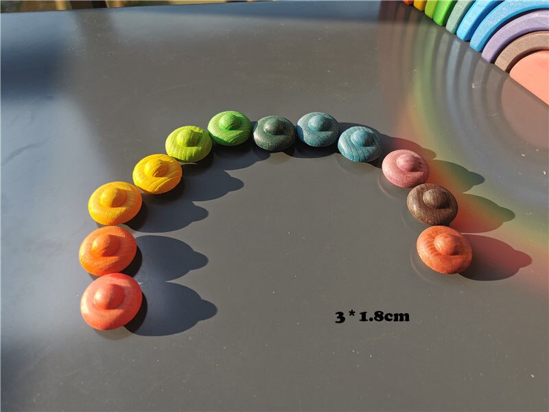 Bloques de Mandala de arcoíris de madera para niños, piezas sueltas Montessori, juguetes de setas, gotas de panal, brotes de bambú, conos de árbol de bellotas: Chocolate