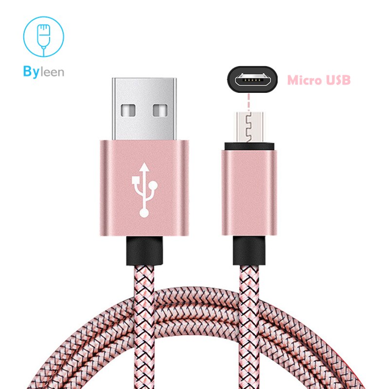 Byleen linha de carregamento rápido, usb 0.25/1/2 m, micro usb 2.0, para huawei y5 y6 2018 p smart cabine p8 lite 2017 honor 9 lite: 2m long / Pink