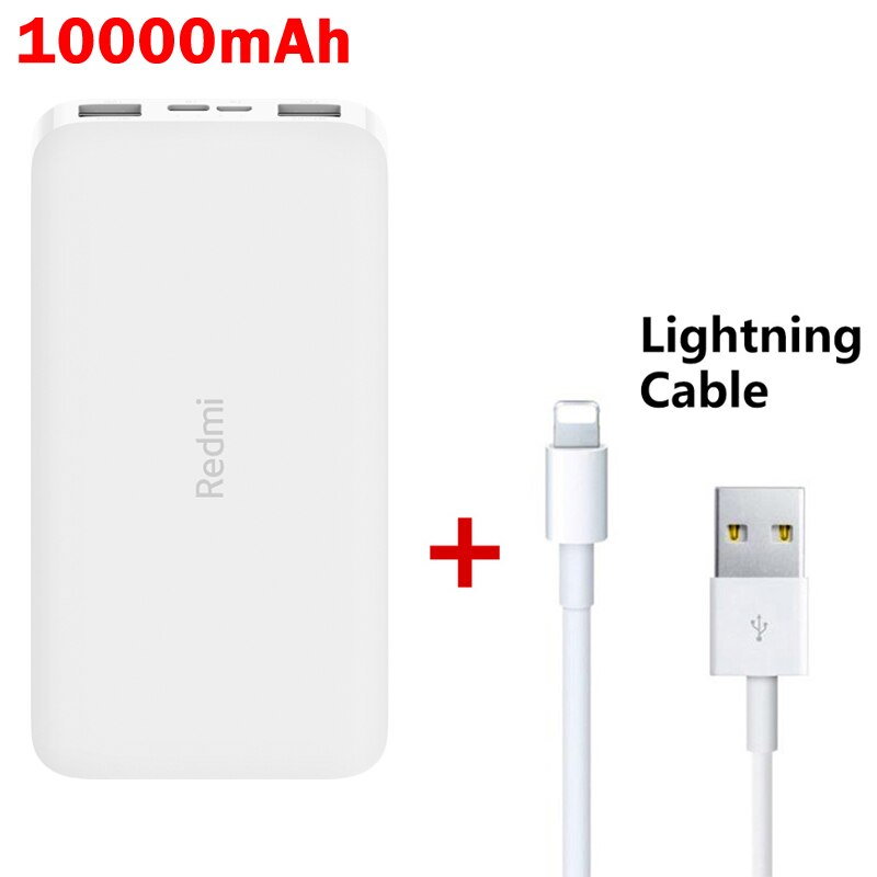 XiaoMi Redmi Power Bank 20000mAh 10000mah 18W Quick Charge XiaoMi Redmi Power Bank Dual USB Two-way Charging Portable Charger: 10000mAh-Lightning