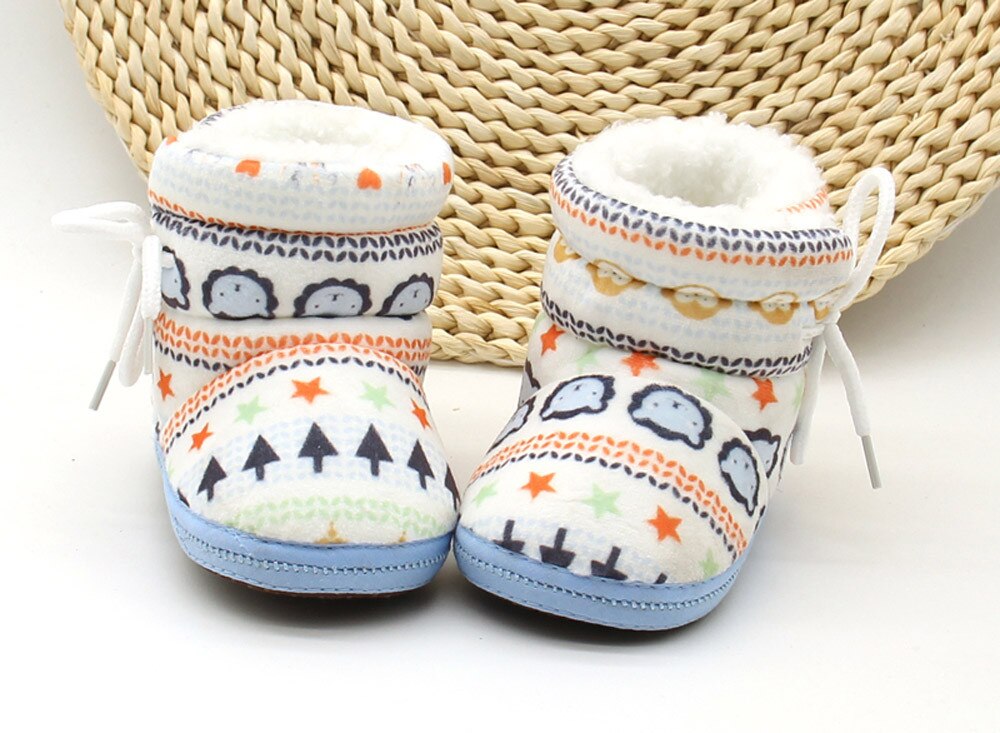 Baby Boots Prewalker Toddler Infant Newborn Baby Boho Printed Boots Soft Sole Boots First Walker Warm Shoes: Blue