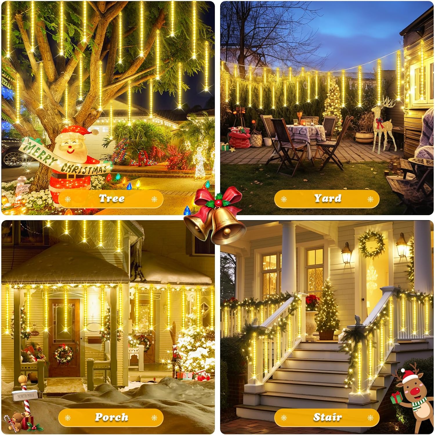 Luces de lluvia de meteoritos, cadena de luz LED impermeable, cielo estrellado, calle, Navidad, patio, jardín, decoración colgante de árbol
