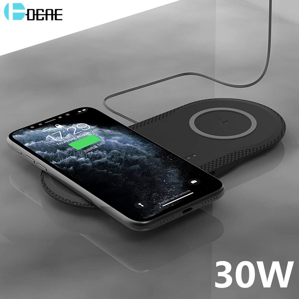 30W Dual Wireless Charger - 2-in-1 Fast Charging Dock for iPhone 12-8, Samsung S20-S9 - Dual 15W Pad