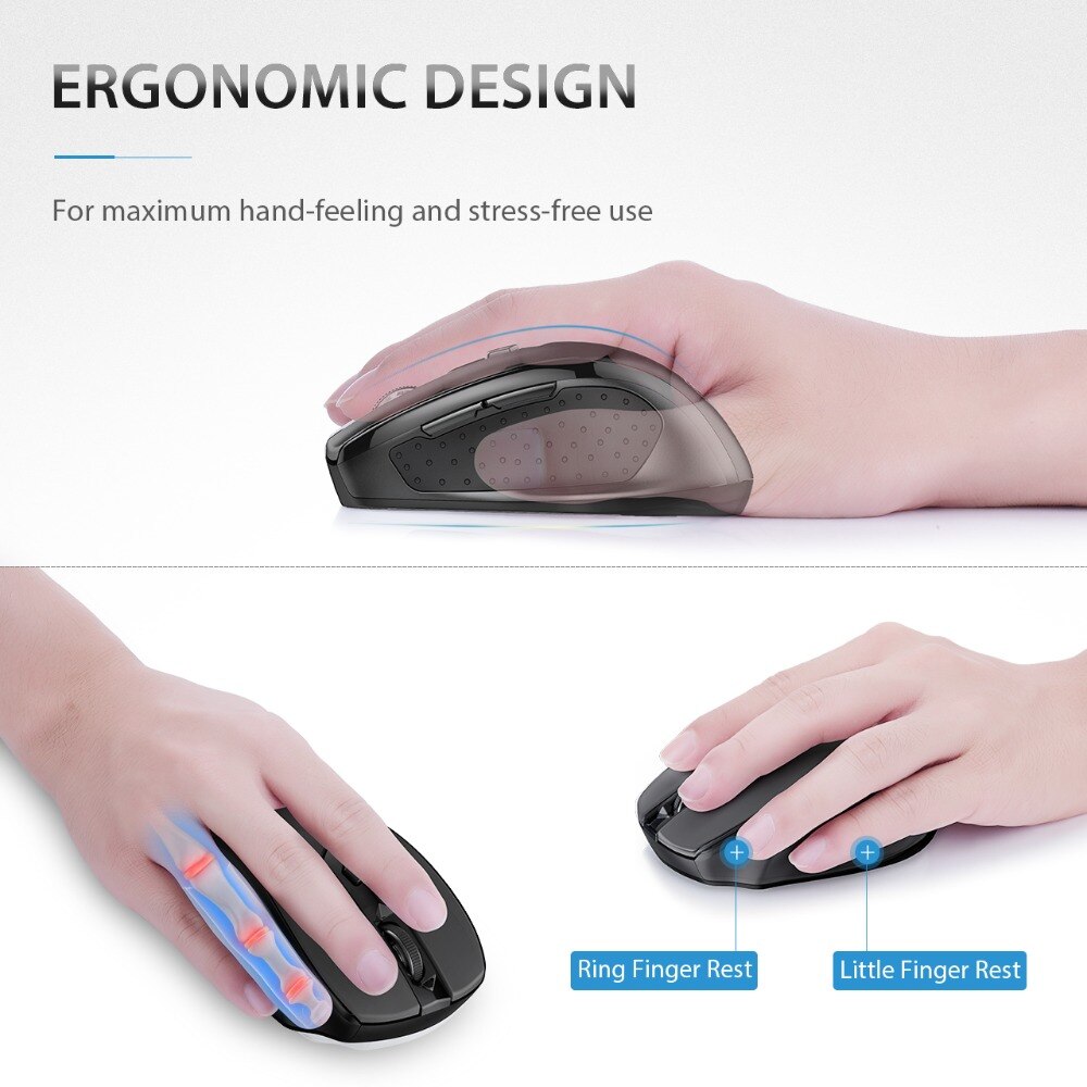 VicTsing – souris optique sans fil ergonomique, 2.4G, avec récepteur USB, 5 DPI réglables, 6 boutons pour ordinateur portable et PC