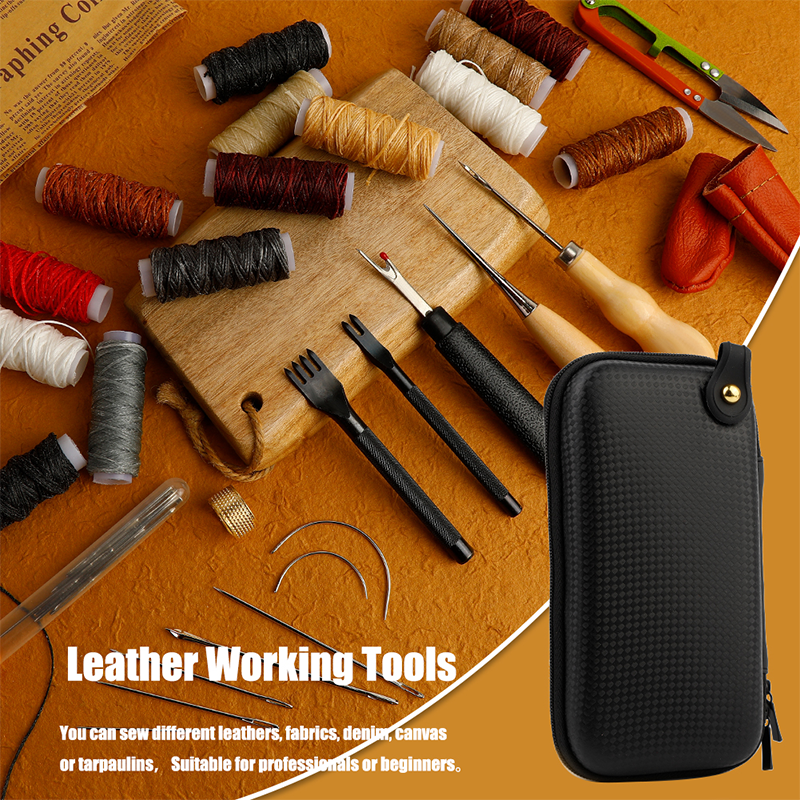 Leder-Nähset, Polster-Reparaturset mit Nähen, Ahle, Schere, Werkzeugset für Anfänger, Profis, Lederhandwerk, Heimwerken