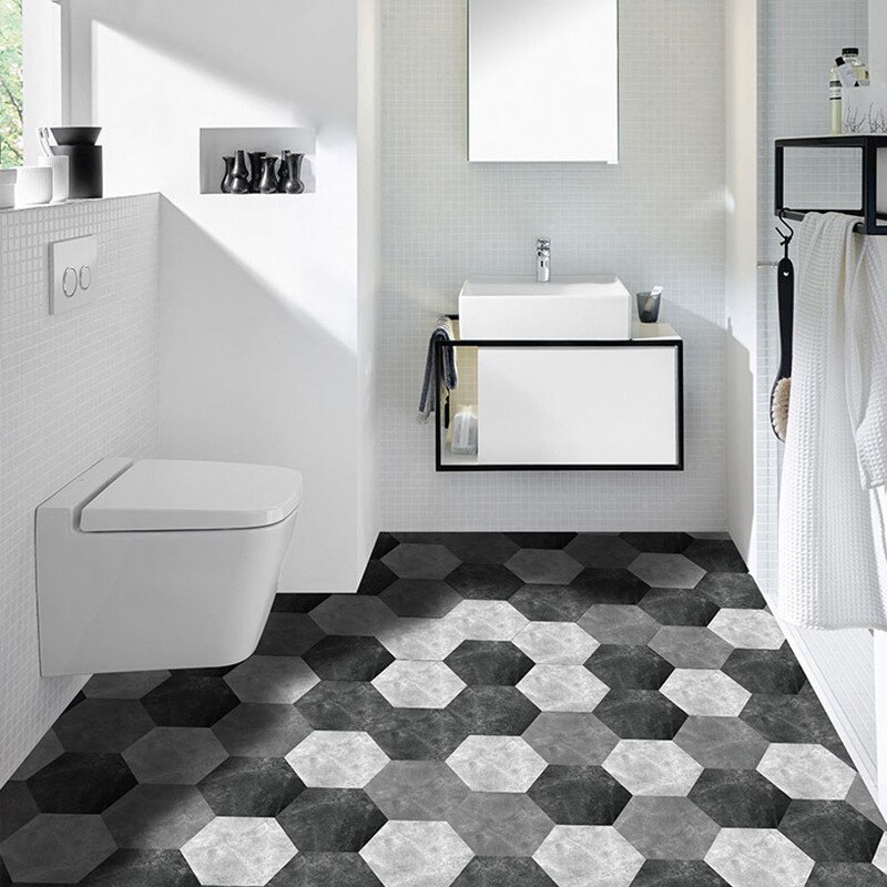 10 pièces/ensemble Pvc autocollant de sol salle de bain cuisine carrelage mur autocollant papier peint décoration de sol Hexagonal autocollant antidérapant 20x23cm