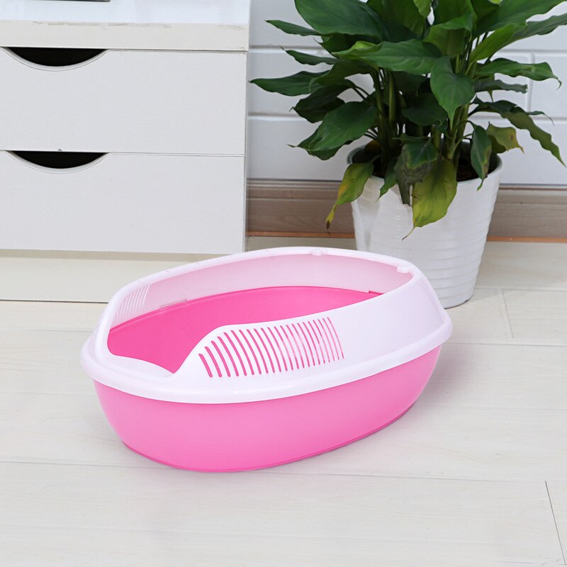 Semi-enclosed cat toilet sand basin deodorizing cat poop basin cat supplies super extra large cat litter box: pink