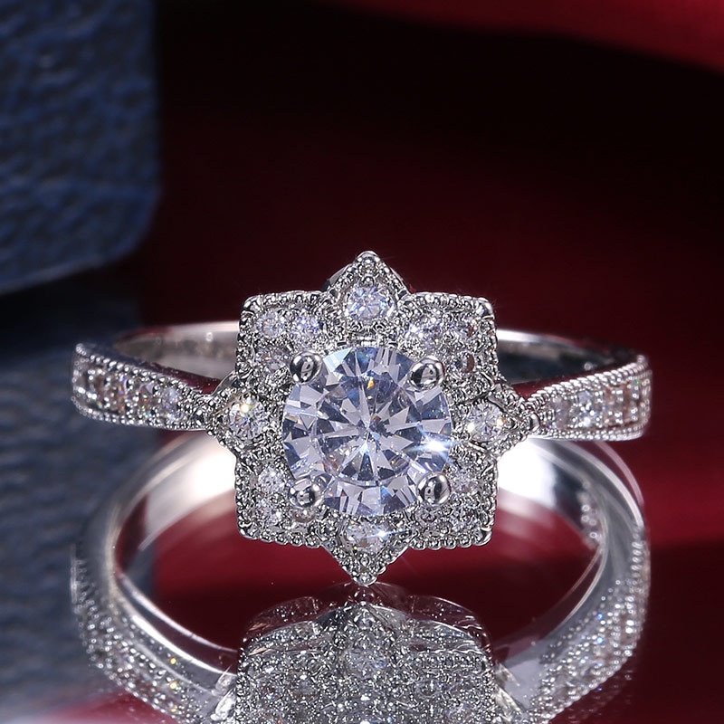 Trendy Snowflake Crystal Wedding Rings For Women Flower Leaf Silver Color Luxury AAA White Cubic Zircon ring jewerly