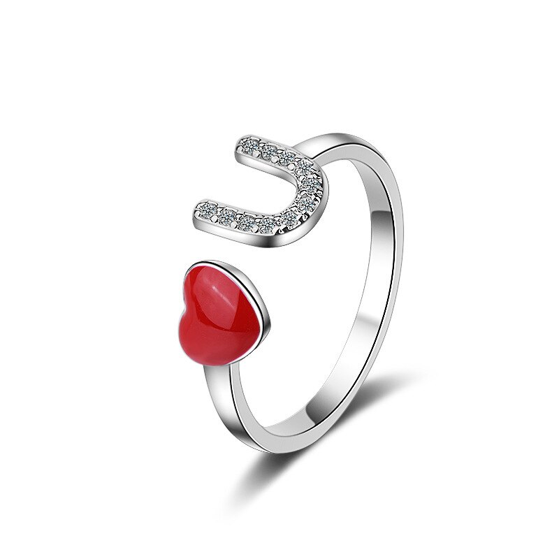 Lovely Cute Red Heart Ring Love U for Women Loving Sweet Fresh Open Index Finger Ring Female Jewelry