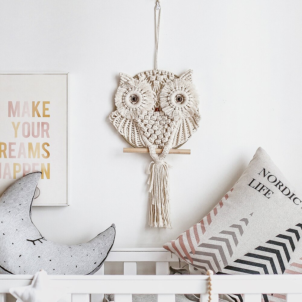 Nordisk levande uggla vägghängande gobeläng utsökt macrame mandala djur gobelänger för bondgård hotell vardagsrum dekoration