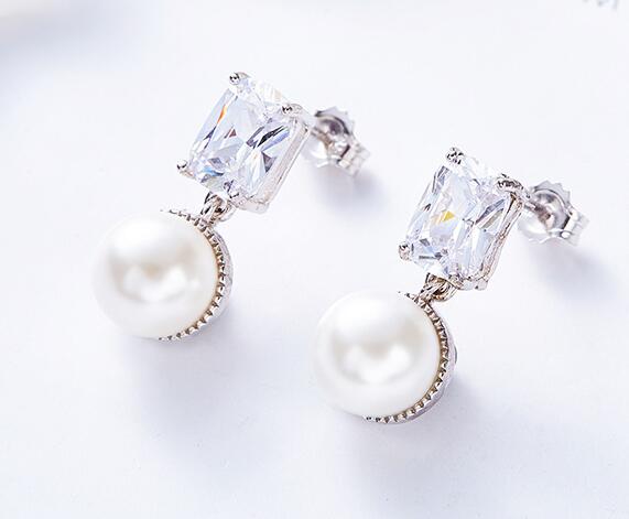YTF37 925 Zircone Argento D'acqua Dolce Della Perla Della Ragazza Orecchini Decorazione di Cerimonia Nuziale