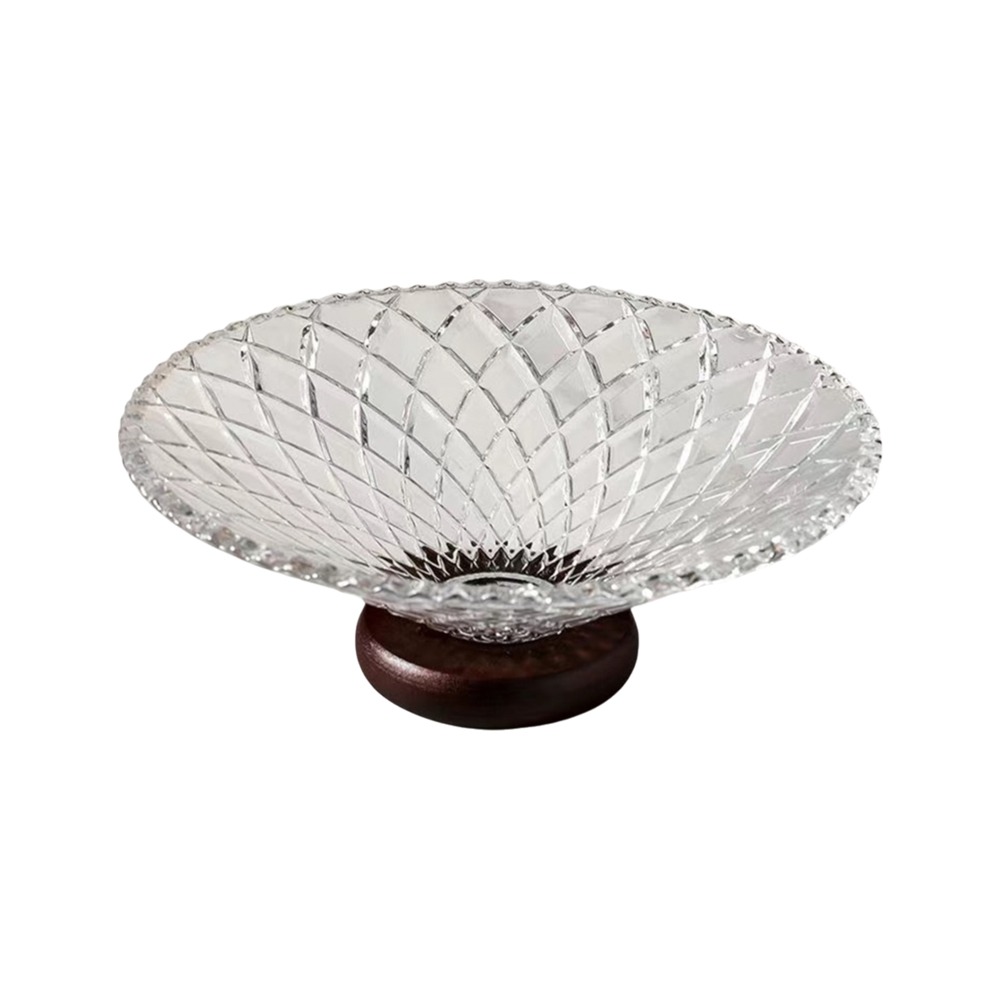 Bandeja de bayas de vidrio francés transparente de lujo ligera, plato de fruta decorativo de gran capacidad, Base de madera, bandeja para servir frutas, mesa de té: Rojo