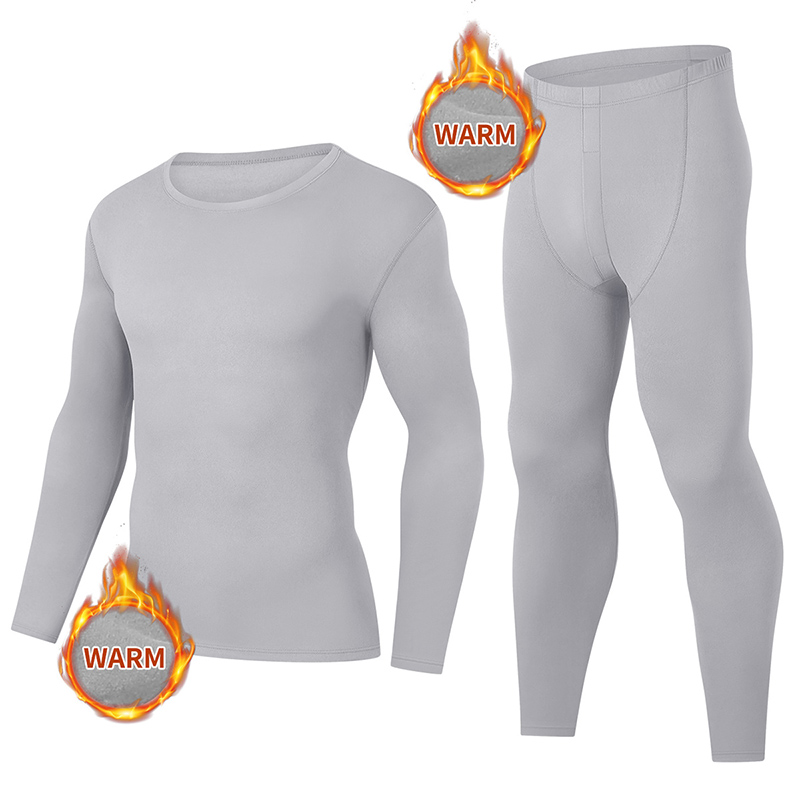 2/4 peças conjunto de roupa interior térmica masculina e adolescente simples e elegante manga longa camisa de fundo calças de cintura elástica p: S / CINZA