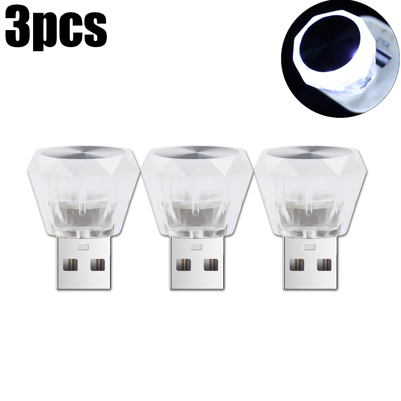 1/3 Pz Mini USB 5 V Auto LED Lampada Ambientale Interni Luce Notturna Casa Auto Cristallo Colorato Flash Luci Atmosfera Lampadina Decorativa: WHITE
