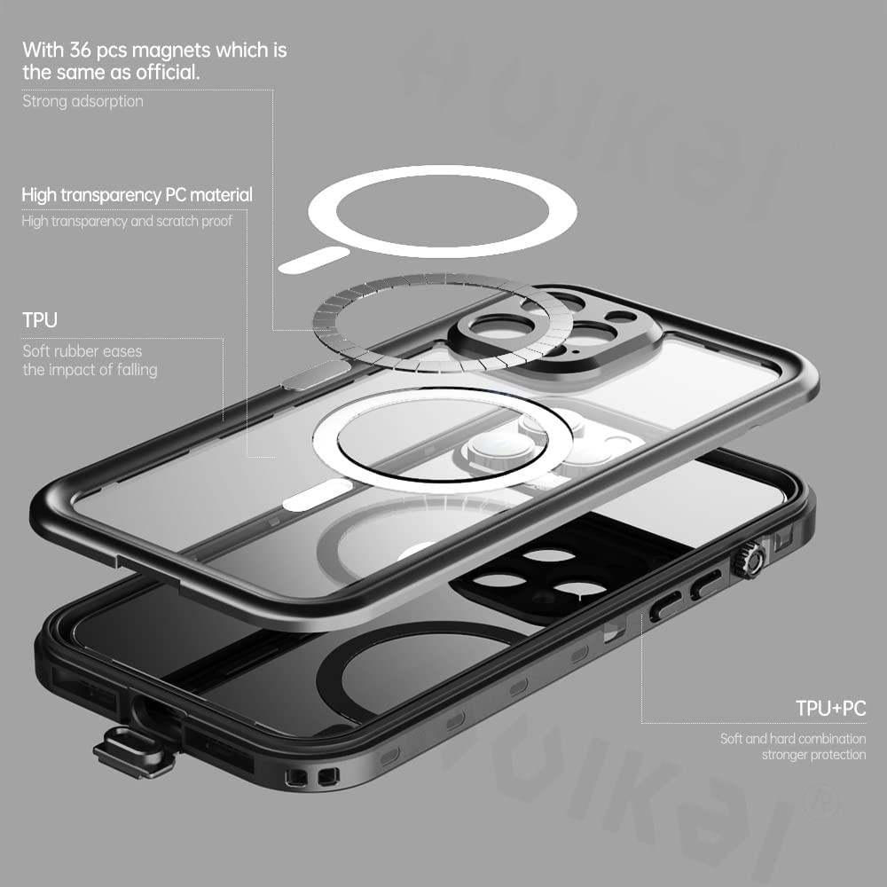 Wasserdichte Hülle für iPhone 15 Pro Max 14 Pro iPhone 13 Pro Max IP68 Schutz Ganzkörper schutz staub dichte magnetische Handy hülle