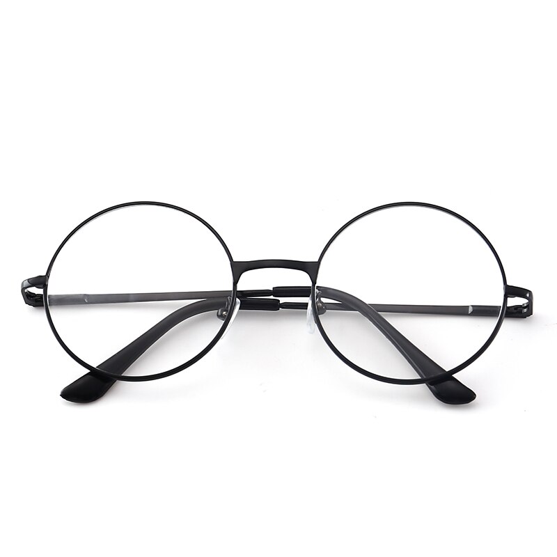 Retro-classic circular transparent lens metal frame men and women circular reading glasses retro-personality college style: black