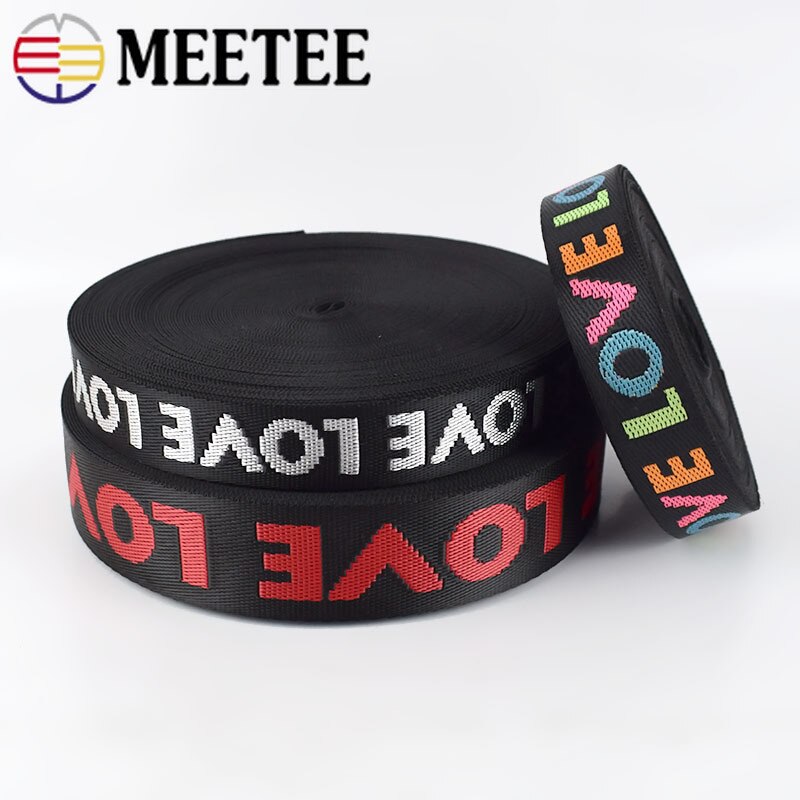 Meetee 8yards 25/38mm Width Nylon Jacquard Webbing Tape Ribbon LOVE Belt DIY Bag Shoulder Strap Garment Decor Sewing Accessories