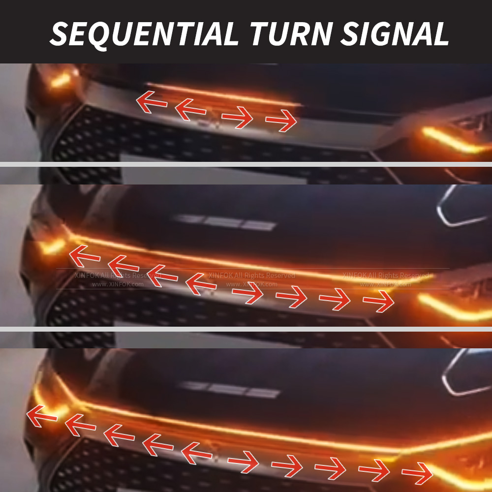 Led Car Hood Decorative light Yellow White Dynamic Turn signal Universal Car Daytime Running Light waterproof 12 V