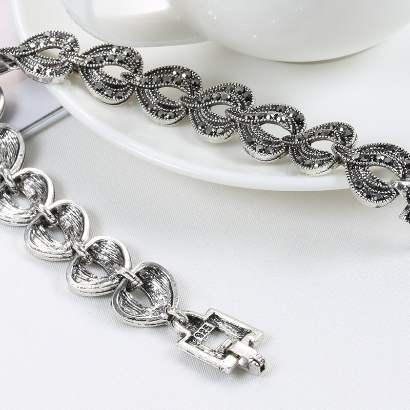 Kinel Boho Charme Helle Schwarz Kristall Armbinde Für Frauen Antike Tibetanische Silber Wenig Wasser Verknüpfung Armbänder Jahrgang-Schmuck